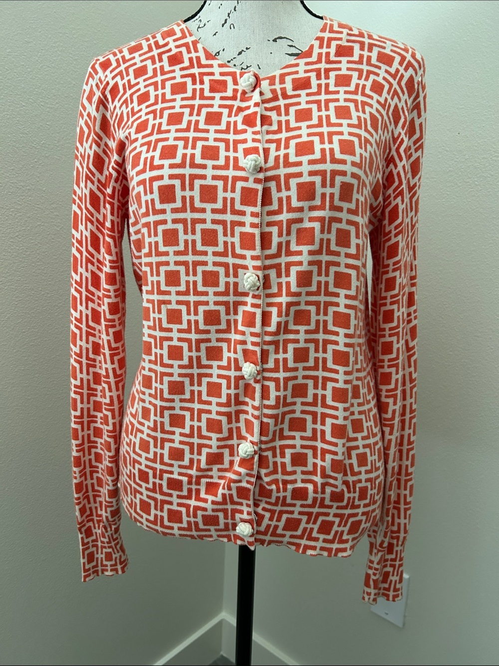 Banana Republic Orange & white Geometric Button Cardigan